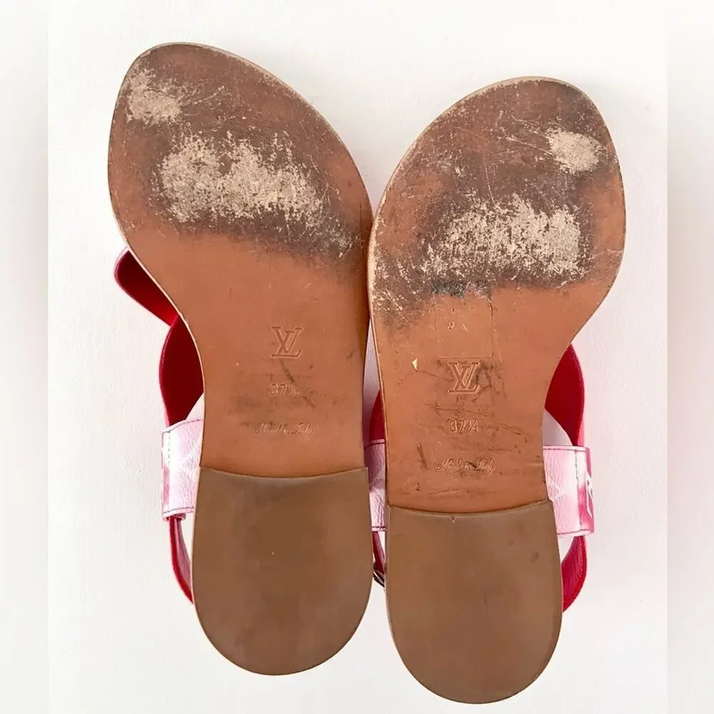 LOUIS VUITTON || Escale Palma Ombre Monogram Slide Sandals Pink EU 37.5